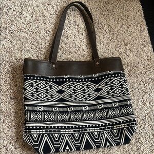 Black, White and brown leather Tote Bag